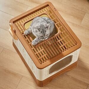 Enclosed Cat Litter Box, Printed Pattern Cat Litter Box Large Foldable Top-Entry